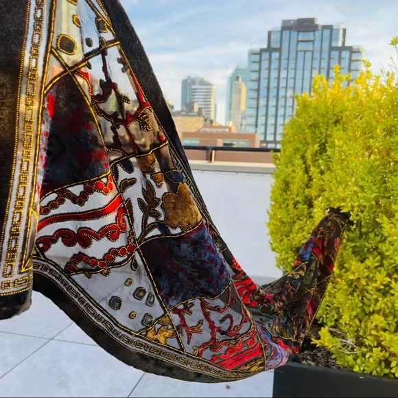 Oscar de la Renta Vintage Royal Velvet Cut Out Mesh Art Long Rectangle Scarf - Picture 6 of 16